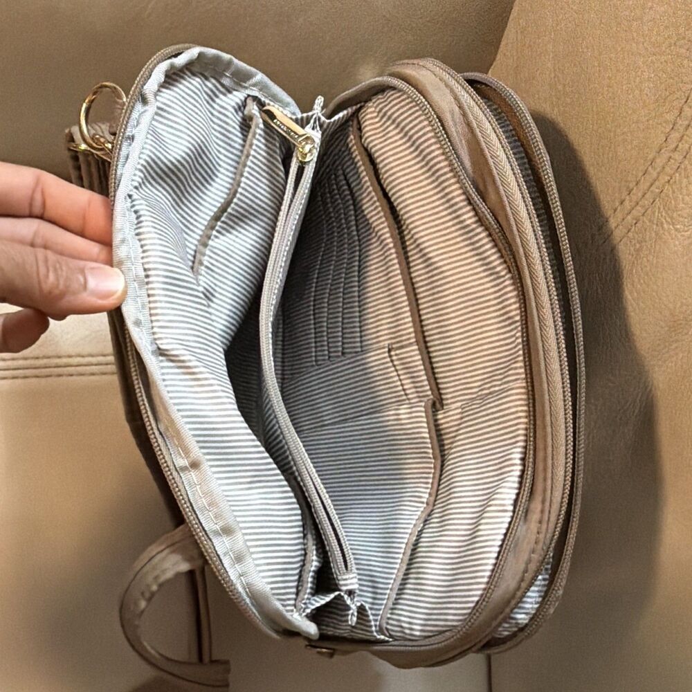 Travelon  Anti-Theft Tailored East/West Organizer Crossbody Bag  RFID Taupe - Picture 12 of 16